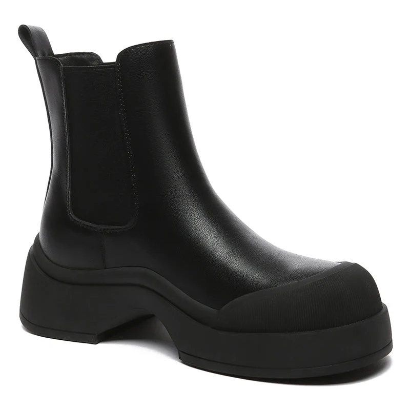 Cindy Women Leather Ankle Chunky Boots - Image 3